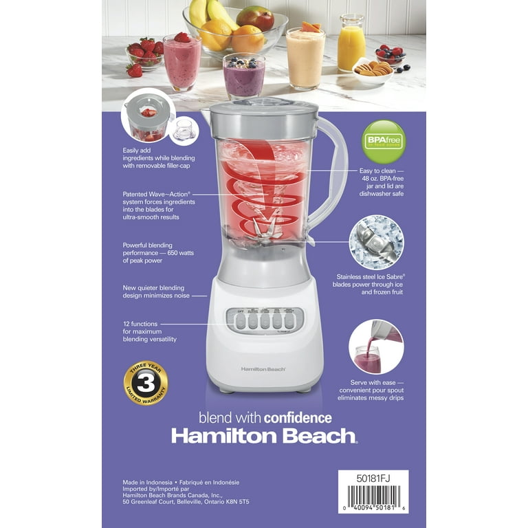 Hamilton Beach 48 oz Smoothie Blender for Kitchen, 48 oz Jar