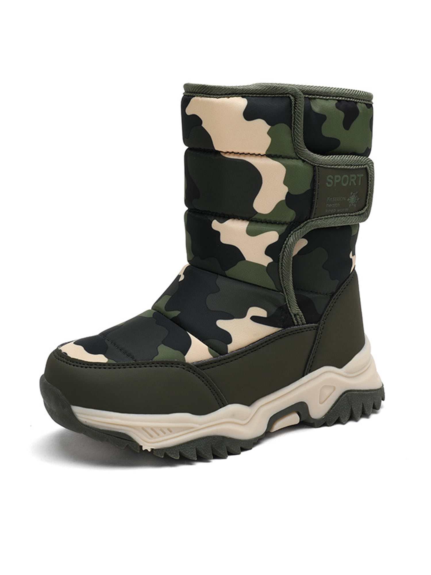 Kids Boys Girls Fur Lined Army Snow Boots Winter Shoes Warm Infant New Shoes 