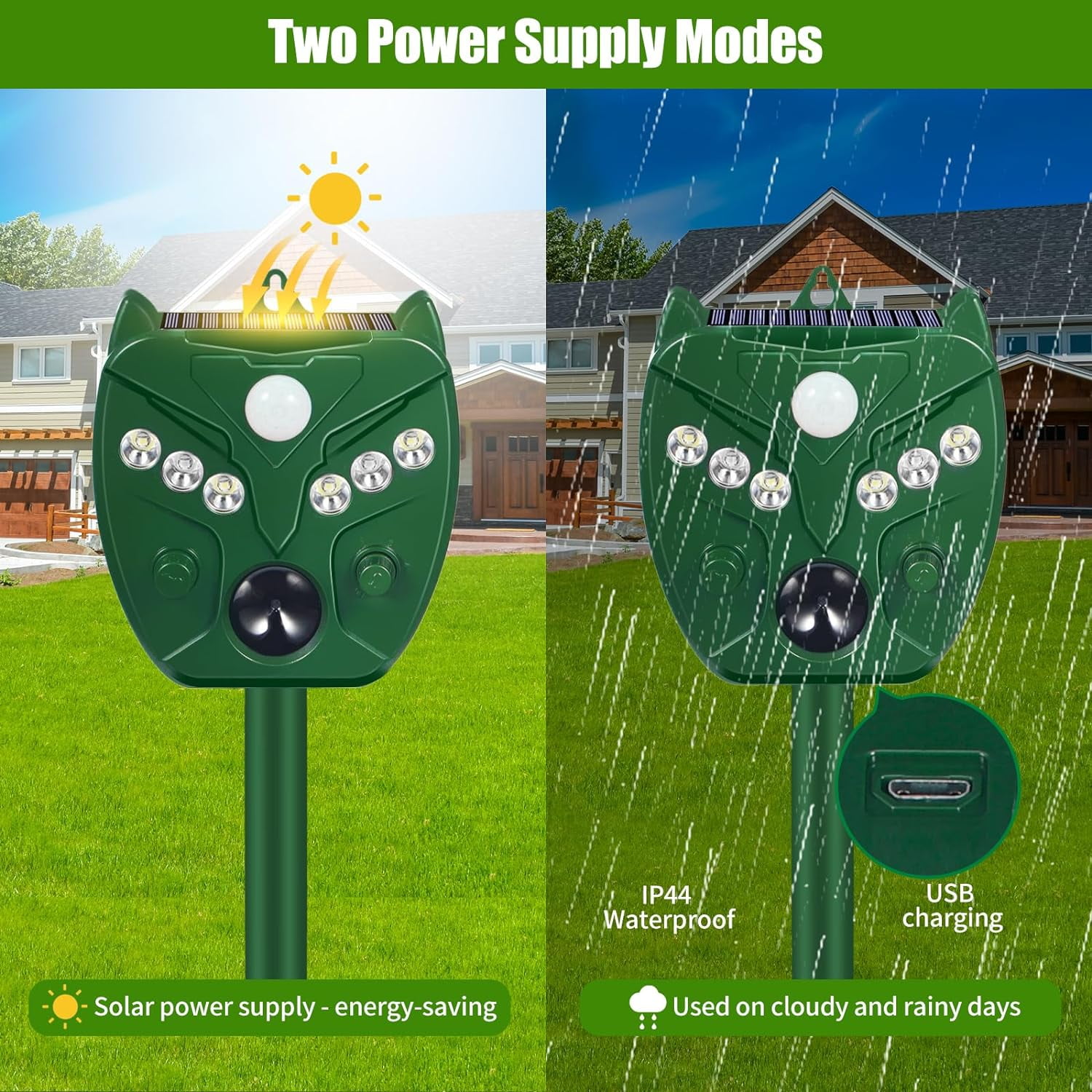 KingFurt Ultrasonic Animal Repellent, Outdoor Waterproof Solar Animal Repeller Keep Deer Cat Dog Skunk Squirrel Rabbit Raccoon Out of Your Garden