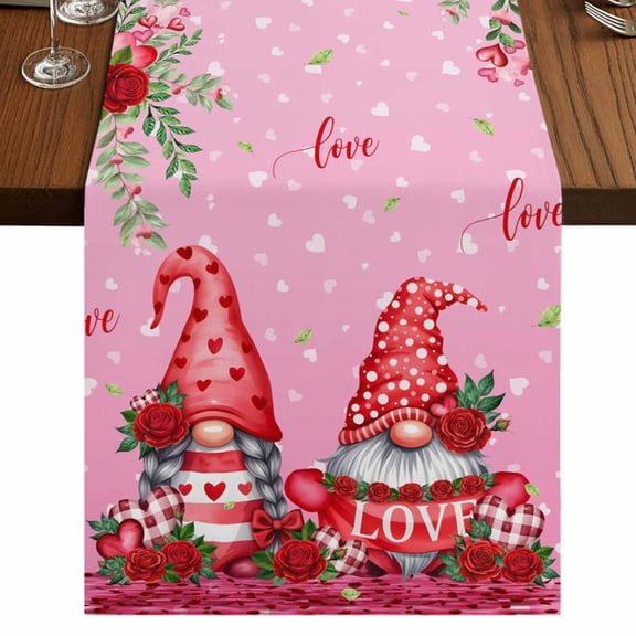 Table Runners 70 Inches Long Dress Scarves, Red Gnomes Farmhouse Coffee/Dining/Kitchen Table Decor, Holiday Table Runner, Valentine's Day Love Roses Leaves Ombre Pink 13x70 Inch