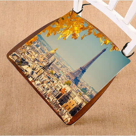 

PHFZK Cityscape Chair Pad View on Paris Eiffel Tower and Autumn Leaves Seat Cushion Chair Cushion Floor Cushion Two Sides Size 18x18 inches