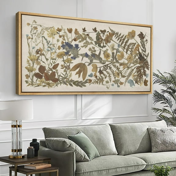 IDEA4WALL Extra Large Framed Canvas Print Wall Art Pressed Botanical Flowers Pastel Wall Decorative Antique Retro Floral Elements Fine Art Modern Oversized Artwork for Living Room - 60"x30"