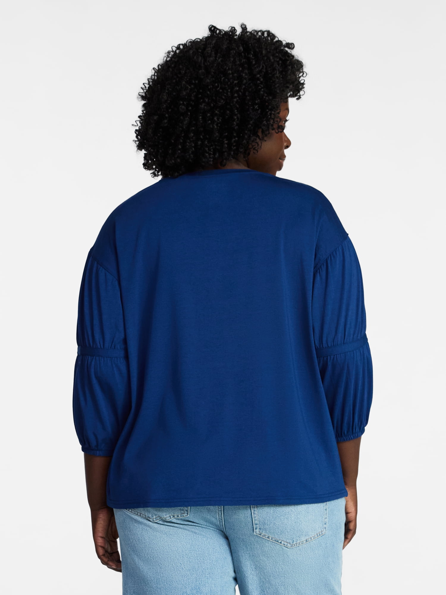 Terra & Sky Women's Plus Size Double Blouson Top with 3/4-Length Sleeves, Sizes 0X-5X