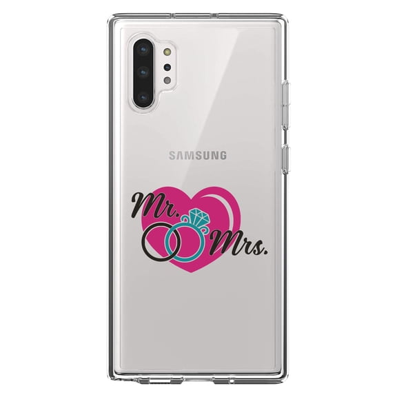 DistinctInk Clear Shockproof Hybrid Case for Galaxy Note 10 PLUS (6.8" Screen) - TPU Bumper Acrylic Back Tempered Glass Screen Protector - Mr. & Mrs. Wedding Rings Heart