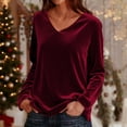 thumbnail image 4 of Dressy Velvet Tops for Women Christmas Party Casual Elegant Blouses Loose V Neck Long Sleeve Vintage T-shirts (XL, Wine), 4 of 7