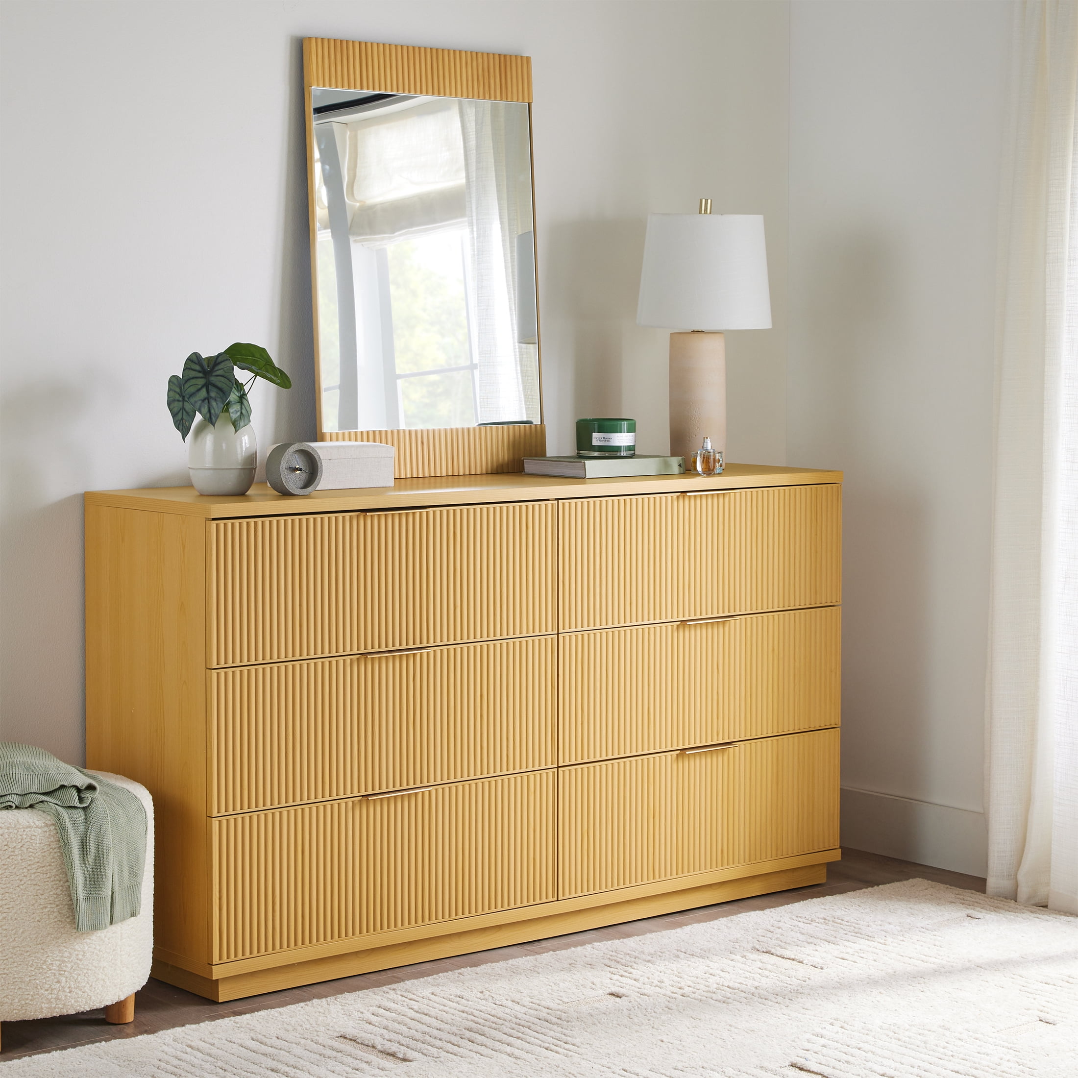 Better Homes & Gardens Lillian 6 Drawer Dresser, 64" Wide, Natural Pine