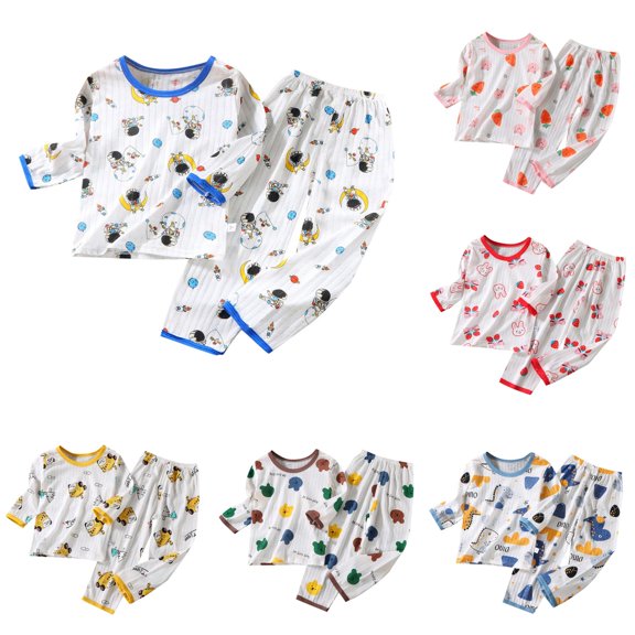 FYDUU Toddler Baby Boys Girls Pajamas Set Long Sleeve Cute Cartoon Print Tops Pants Soft Sleepwear Loungewear Fall Clothes 3-4 Years