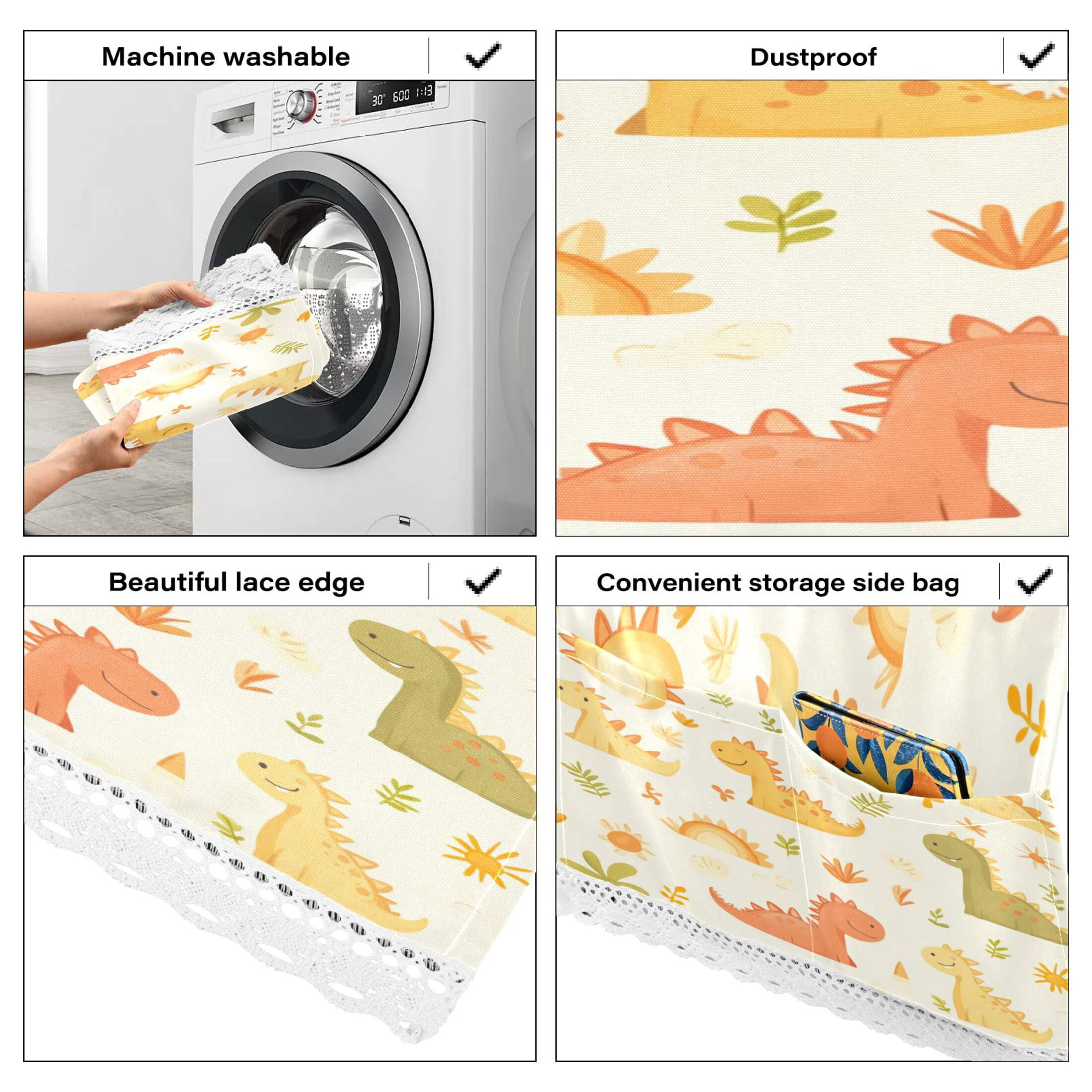 Cute DinoscorWasher and Dryer Covers Dust-Proof and Oil Resistant Fridge Cover with 4 Storage Pockets Washing Machine Top Cover for Laundry Kitchen Home 51.2 x 22 In