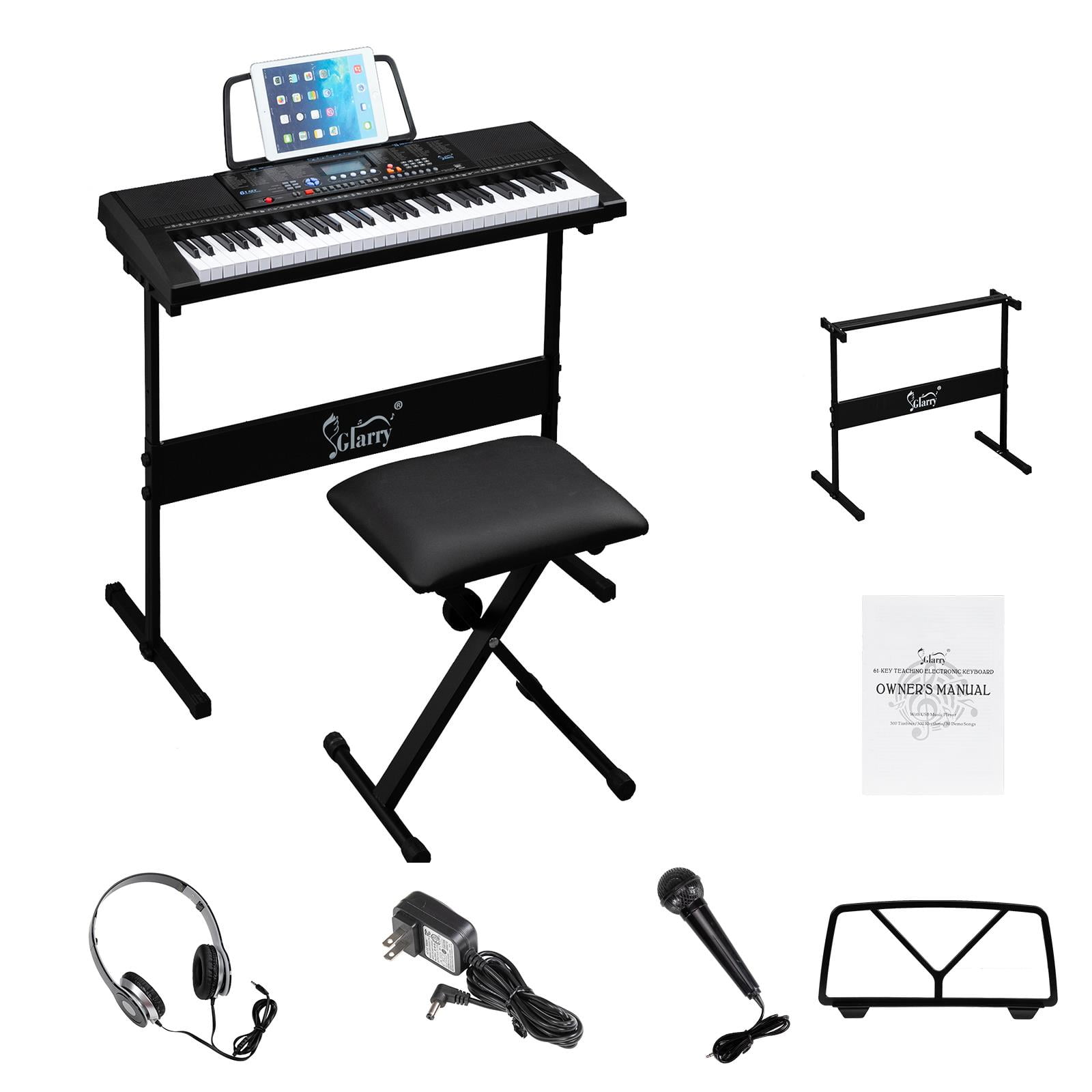 Glarry 61Key Portable Keyboard Piano Electronic Piano with Stand