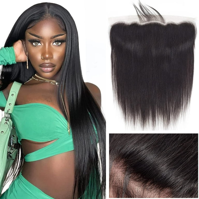 20 Inch 13x4 Frontal Human Hair HD Lace Frontal Front Closure Brazilian Straight Frontal 13x4 Ear to Ear HD Frontal Lace Closure for Black Women 150 Density Natural Black Color Closures by