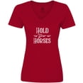 thumbnail image 3 of Inktastic Hold Your Horses in White Women's V-Neck T-Shirt, 3 of 5
