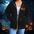 thumbnail image 7 of Halloween Jackets for Women Cute Pumpkin Printed Full Zipper Drawstring Hooded Fashion Spooky Festival Jacket with Pockets Black XL, 7 of 7
