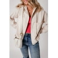 thumbnail image 3 of Women's White Corduroy Hooded Zip-Up Jacket with Drawstring, 3 of 12