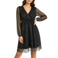 thumbnail image 2 of Lopecy-Sta Womens Dresses V Neck Faux Wrap Elastic Waist A Line Mini Dress Long Sleeve Chiffon Overlay Fit for Wedding Guest Dinner Date Semi formal Events, 2 of 6