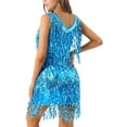 thumbnail image 3 of Doomiva Women's Sparkling Sequin Tassels Samba Rumba Tango Latin Dance Dress Sky Blue XX, 3 of 7