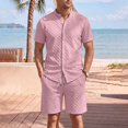 thumbnail image 2 of hotojiny Mens Summer Outfits 2 Piece Beach Vacation Set Plaid Short Sleeve Button down Shirts with Elastic Waist Shorts(Pink,X-Large), 2 of 7