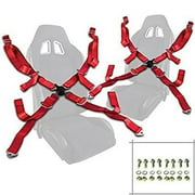 Pair of Red Seat Belt Harnesses, 2" Inches Wide, 4 Point Camlock Cam Lock