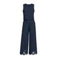 thumbnail image 7 of TEAJOPSUU Womens 2 Piece Sets Matching Lace Hem Outfits Sleeveless Crew Neck Crop Tank Tops High Waisted Wide leg Pants Sets Casual Daily Outfits Navy, 7 of 7