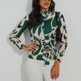 thumbnail image 2 of Camisa de manga larga con cinturón de cuello alto estampado ajustado para mujer Tops/camisas de cuello alto de manga larga Pompotops FGAJ22167, 2 of 7