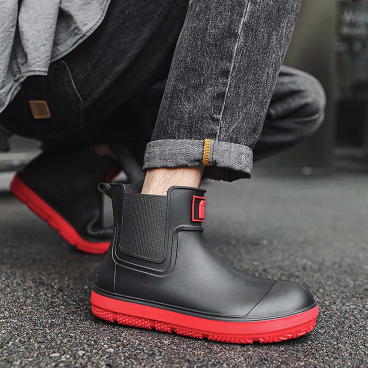 AUXDIQ Rain Boots Men Short Ankle Women Waterproof Rain Shoes Outdoor Garden Shoes