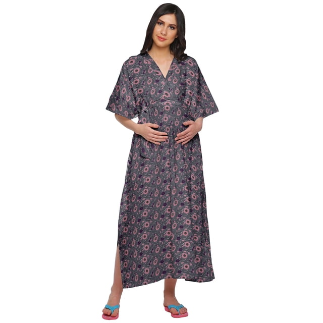 Moomaya Kimono Kaftan de Maternité en Coton pour Femmes Longue Robe Maxi Vêtements