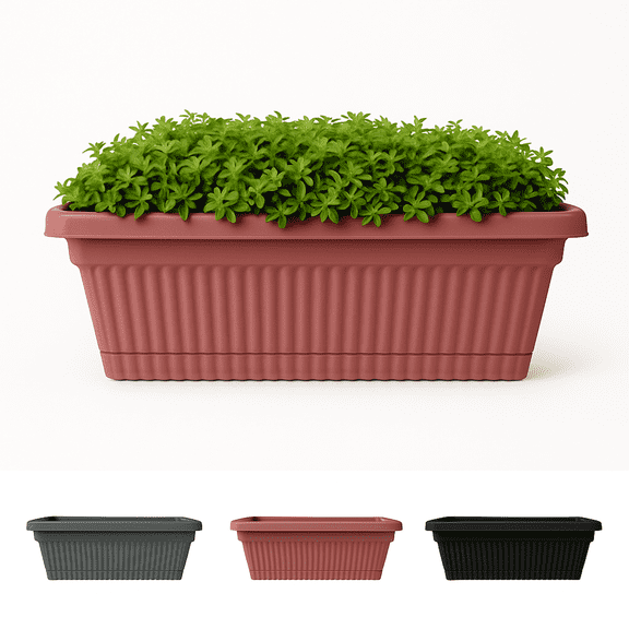 Bloem Amelia 18" Resin Window Box Planter - Indoor and Outdoor, Fluted Texture, for Window Sills, Garden and Patio, Lightweight and Fade Resistant, Dusty Rose