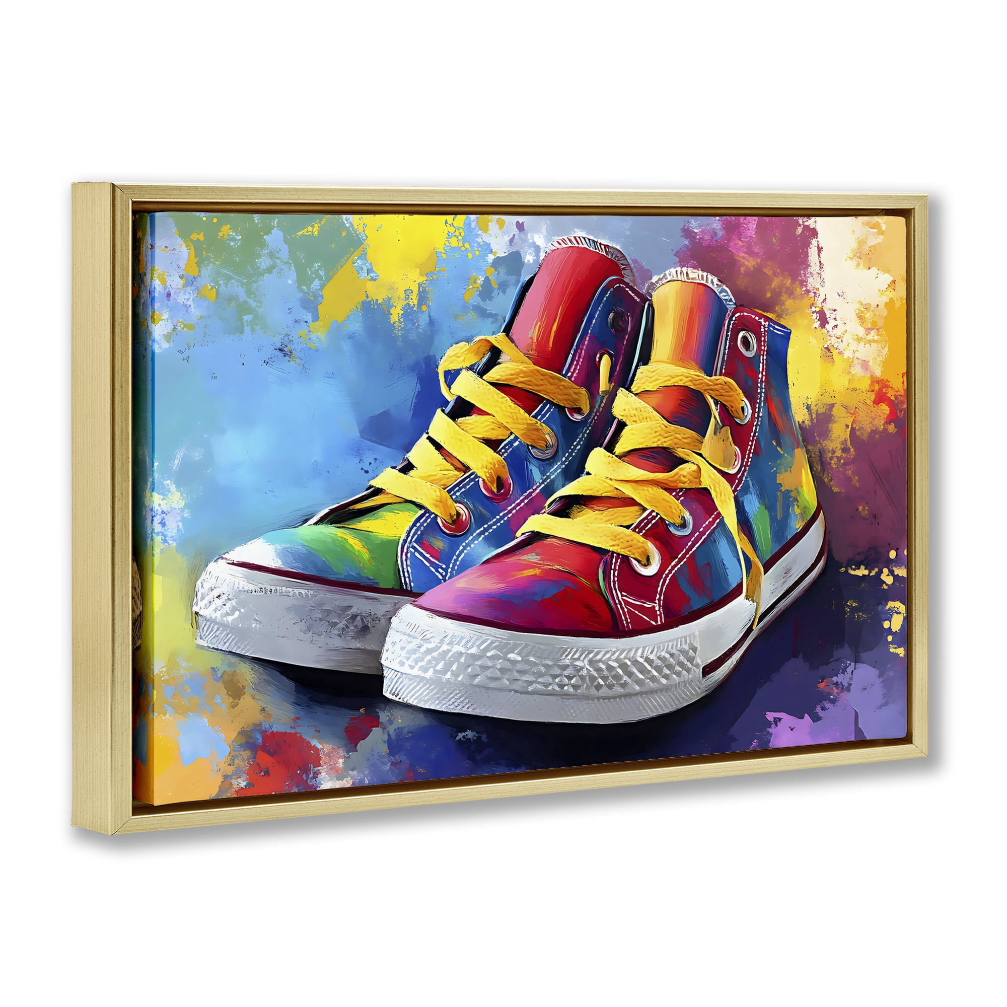 Stupell Industries High Tops with Yellow Laces Gold Framed Floater Canvas Wall Art, design by Creative Studio