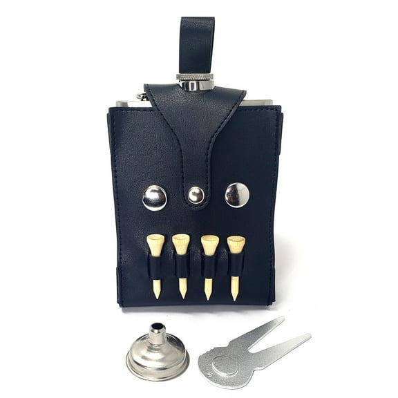 Golfers Flask 8 oz | Stainless Steel 304 with 4 Golf Tees, Divot Tool and Funnel