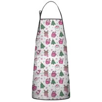 Pink Christmas Santa and Tree Pattern Apron-Garden Aprons for Women with Pockets-Cotton Linen Waterproof Kitchen Cooking Gardening Aprons Adjustable for Kitchen,Cooking,BBQ and Salon 33"x27"