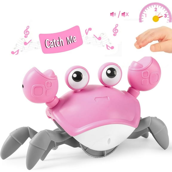 Kifunppy Baby Girls Musical Toy, Toddler Pink Crawling Crab Baby Toy with Music and Induction, Walking Dancing Crab Toys Babies Montessori Toy for 1  Years Old