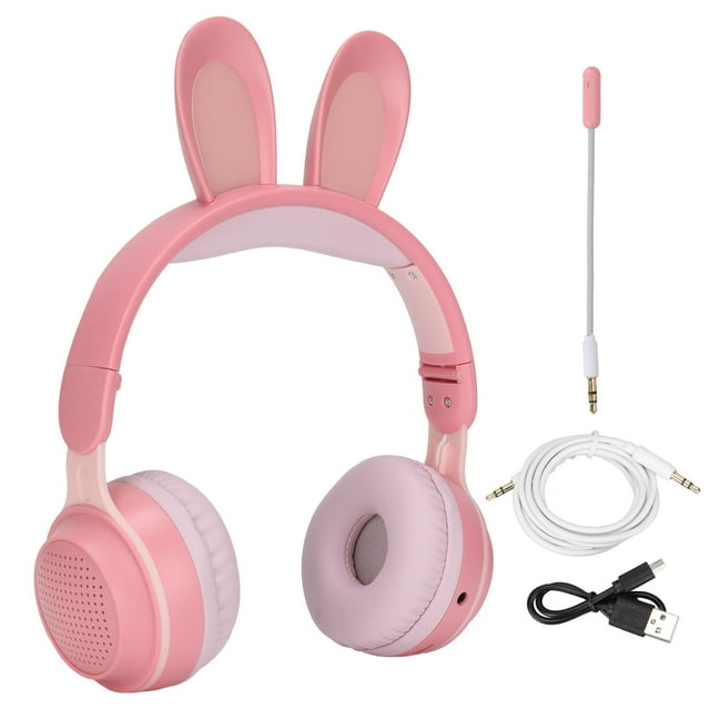 Kids Wireless Headset, Ear Headphones Multifunction Long Battery Life Foldable Support Memory Card HD Sereo Sound For PC For Online Learning For Tablet White