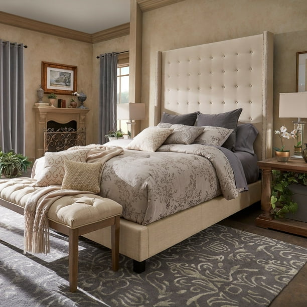 Inspire Q Marion Nailad Wingback Tufted 84 Inch High Adboard Platform Bed By Bold Walmart Com Walmart Com