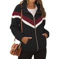 thumbnail image 4 of TWZH Women Color Block Stitching Full Zip Pockets Fleece Outwear Warm Coats Tops, 4 of 7