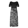 thumbnail image 4 of Usmixi Maxi Dresses for Women Short Sleeve Crewneck Tie-Dye Summer Long Dress Empire Waist Smocked Swing Pocket Cold Shoulder Dresses Black XL, 4 of 4
