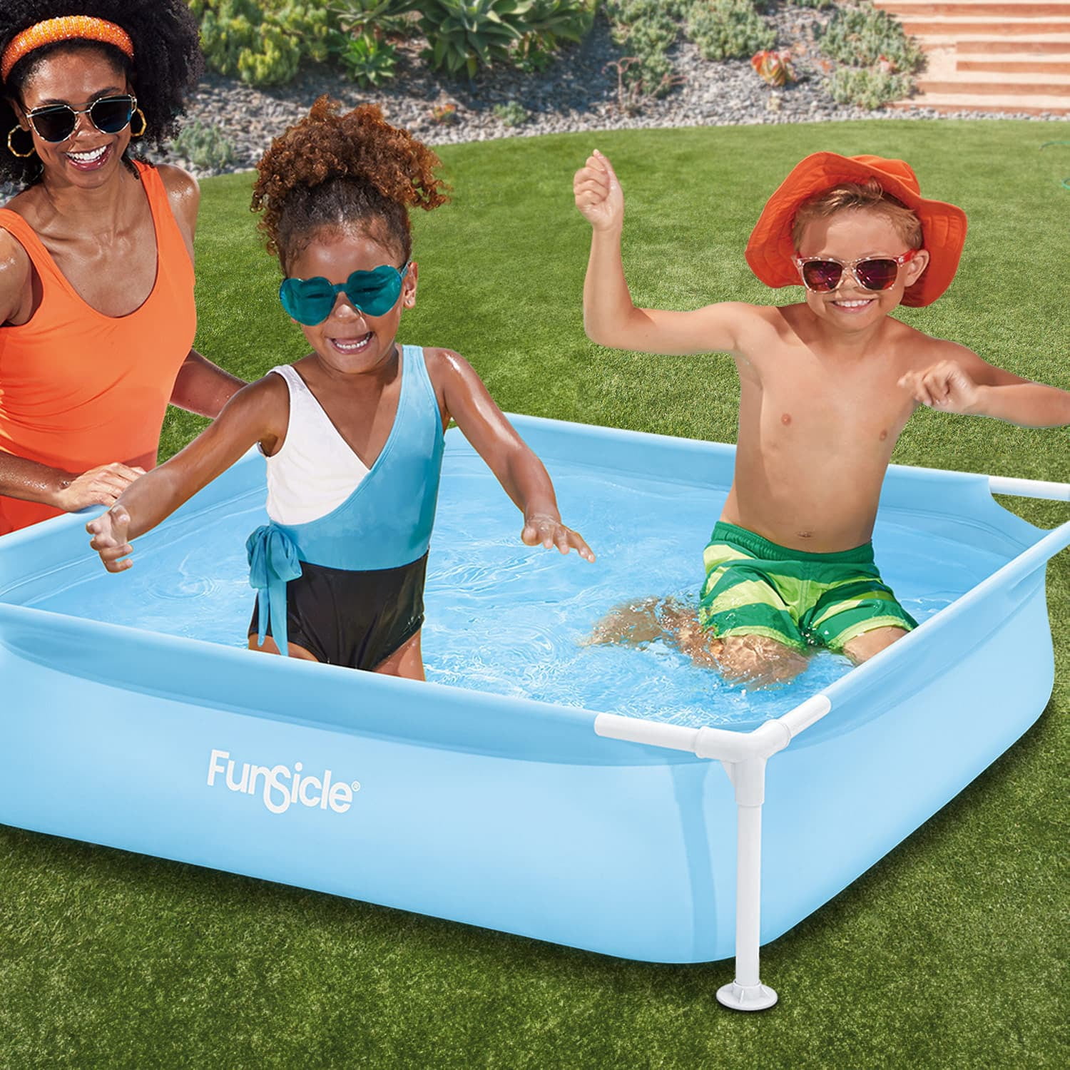 Funsicle Kids Fun Wading Splash Pool – Snap-In Metal Frame, 4’ x 4’ x 12”, Blue, Rectangular, Age 2 & up