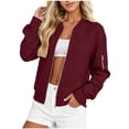 thumbnail image 2 of Ghalytn Women's Waffle Knit Zip Up Jacket with Side and Sleeve Pockets, Stand Collar Cropped Casual Coat, 2 of 4