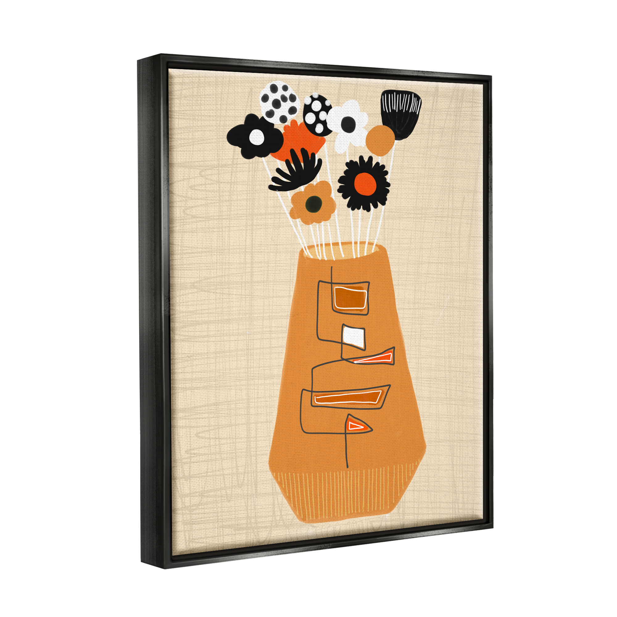 Stupell Industries Boho Orange Flower Vase Botanical & Floral Painting Black Floater Framed Art Print Wall Art, 17 x 21