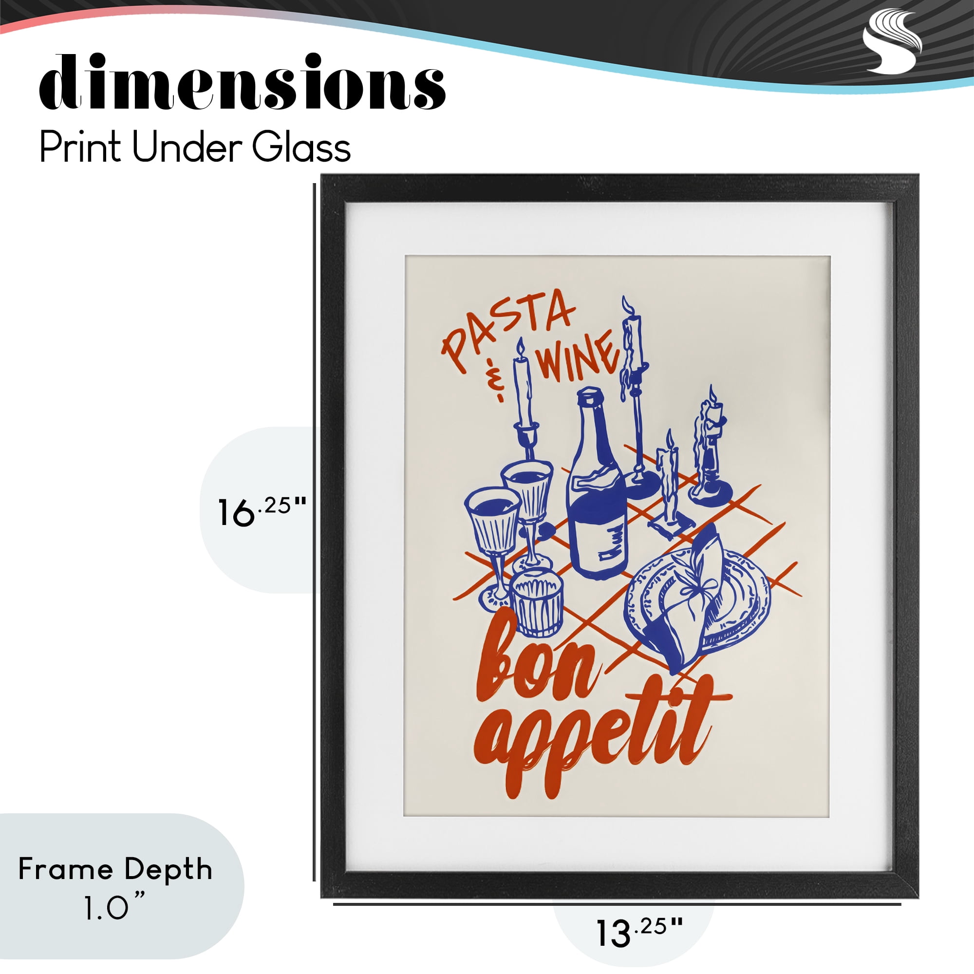 Stupell Industries Pasta & Wine Bon Appetit Black Framed Print Under Glass, design by The Prints Vibe