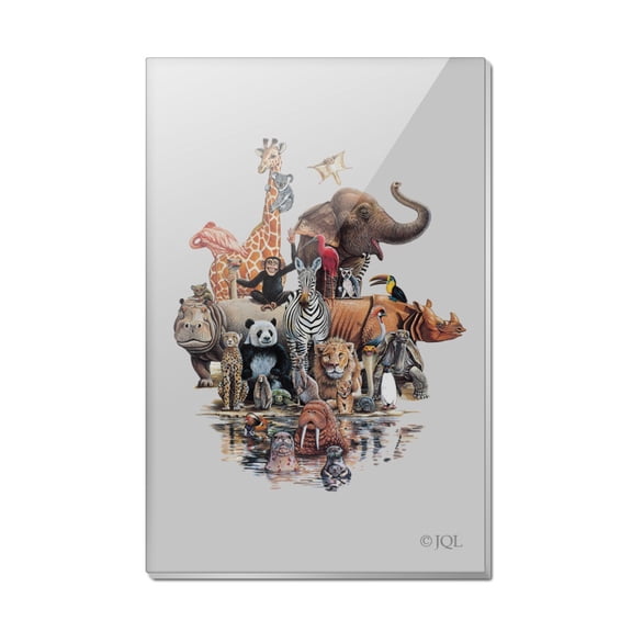 Diverse Animal Family Reunion Elephant Giraffe Panda Lion Walrus Hippo Rectangle Acrylic Fridge Refrigerator Magnet
