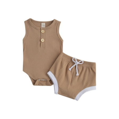 

Livingsenburg Newborn Baby Set Summer Sleeveless Romper Shorts 2Pcs Outfit