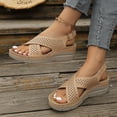thumbnail image 3 of Orthopedic Sandals for Women Hollow out Crooss Strap Low Wedge Walking Shoes Comfy Arch Support Casual Summer Footwear Khaki Size 7, 3 of 7
