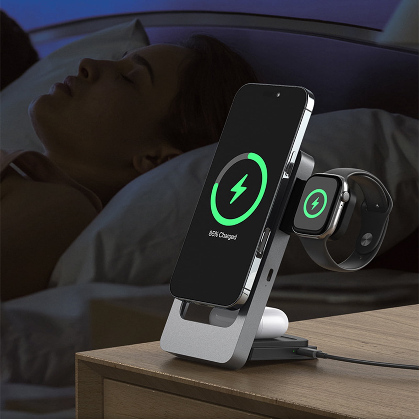 3-in-1 Magnetic Wireless Charging Station, Foldable Fast Charger Stand Compatible with MagSafe iPhone 17-12, Android Phones, Apple Watch & AirPods