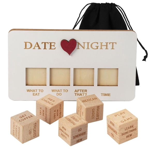 Couples Date Night Dice, Wooden Decider Game for Fun Dating & Food Ideas, Unique Anniversary Gift for Him or Her