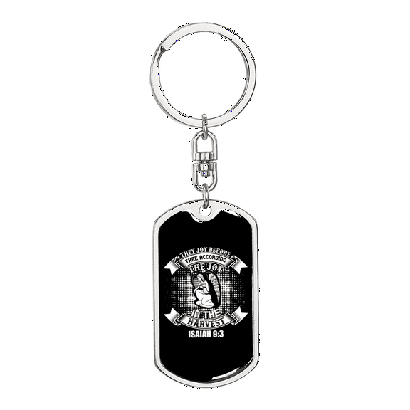 In The Harvest Isaiah 9:3 Stainless Steel or 18k Gold Premium Swivel Dog Tag Keychain