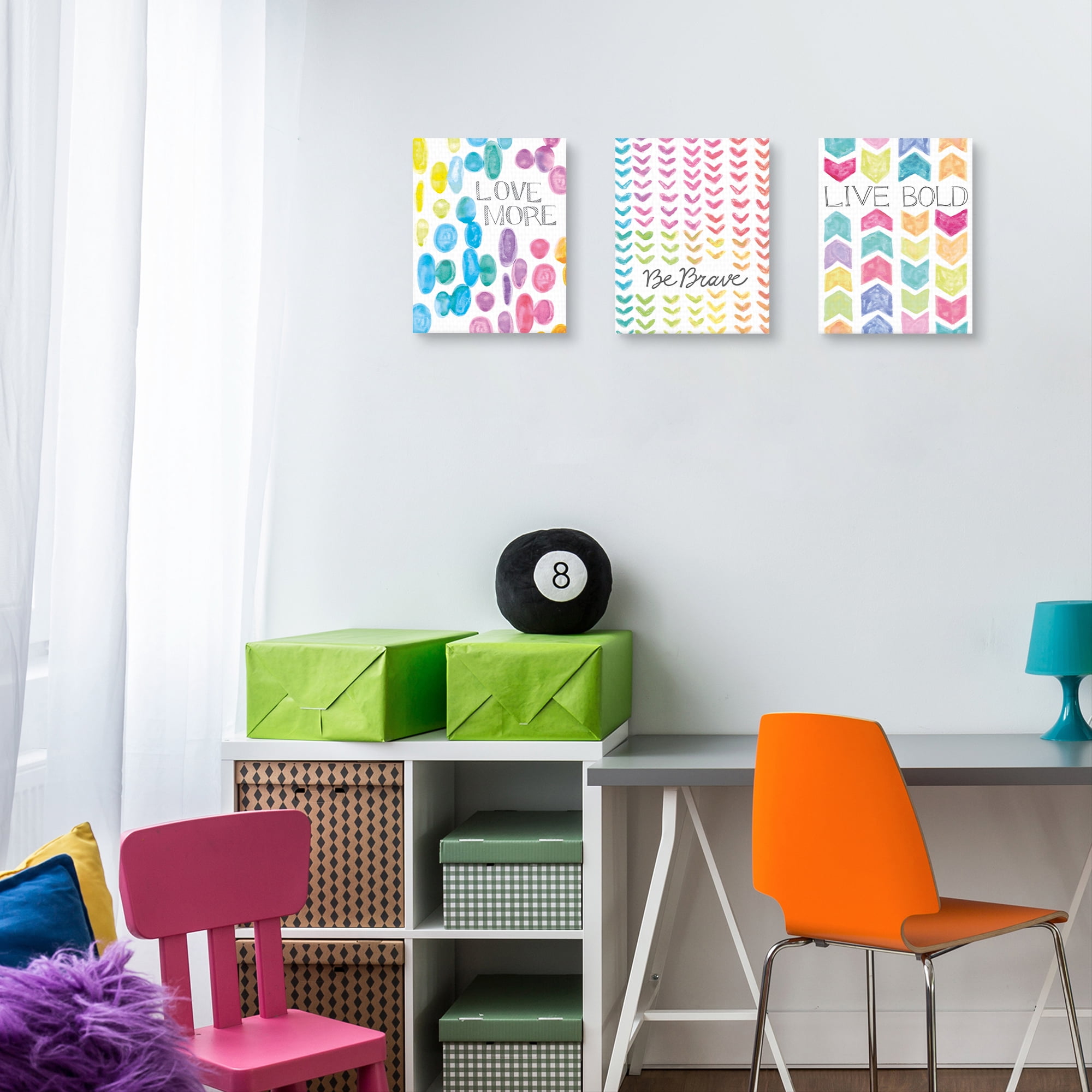Vibrant Be Brave, Live Bold, and Love More by Lottie Fontaine Set of 3 Canvas Art Prints
