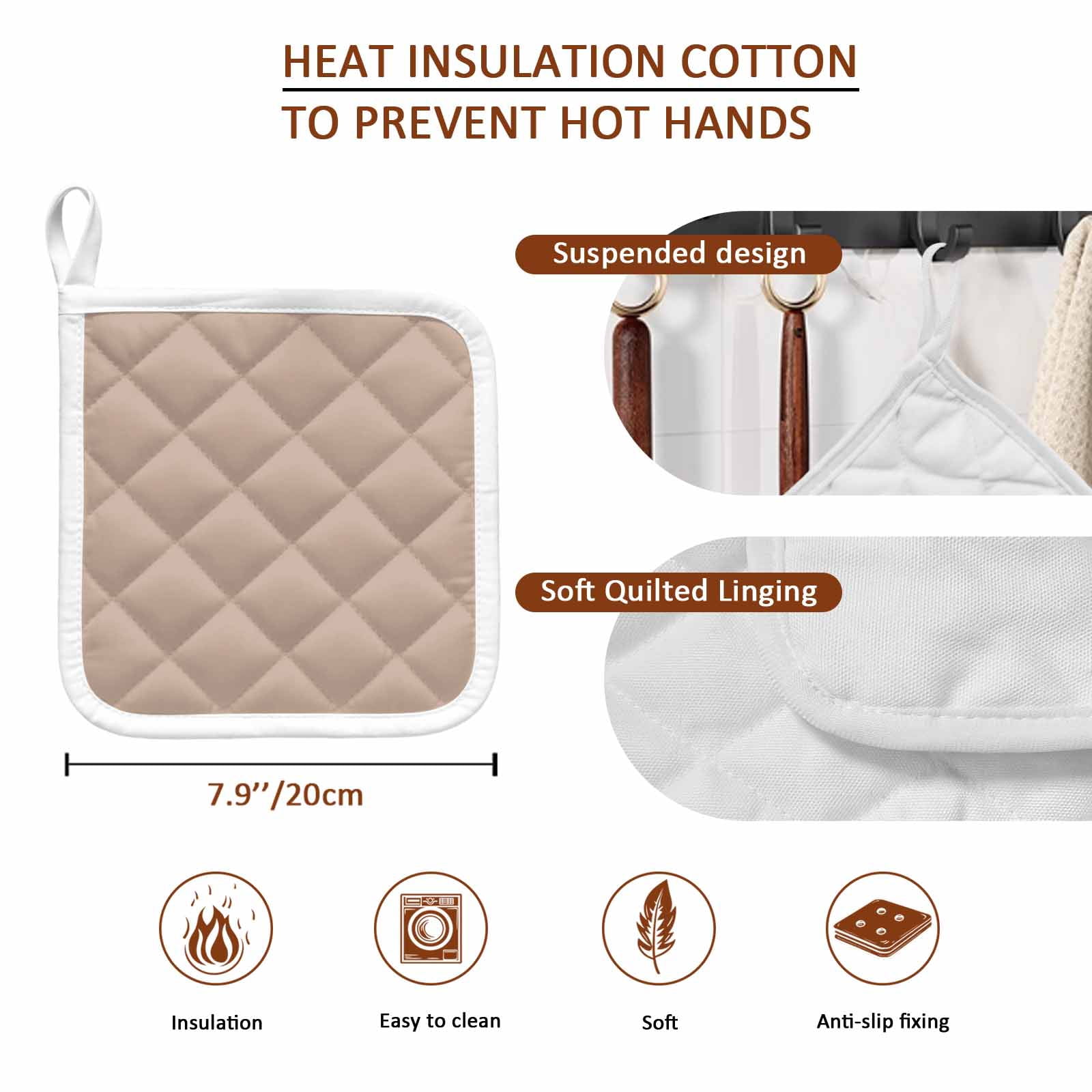 Warm Beige Pot Holders for Kitchen Heatproof Potholder, 3 Pack Solid Color Farmhouse Beige Hot Pads Multipurpose Oven Pads Cloth Potholders Trivet for Cooking Baking