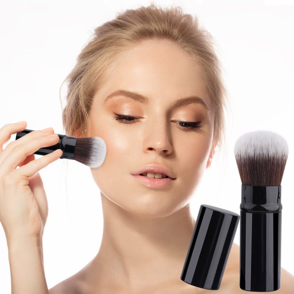 Fiudx Brocha Kabuki, Brocha Retráctil Compacta para Rostro, Herramienta de Maquillaje de Fibra Sintética Suave, Mango de Aluminio, Ideal para Viajes, Ideal para Principientes, Peso Ligero 30 G.