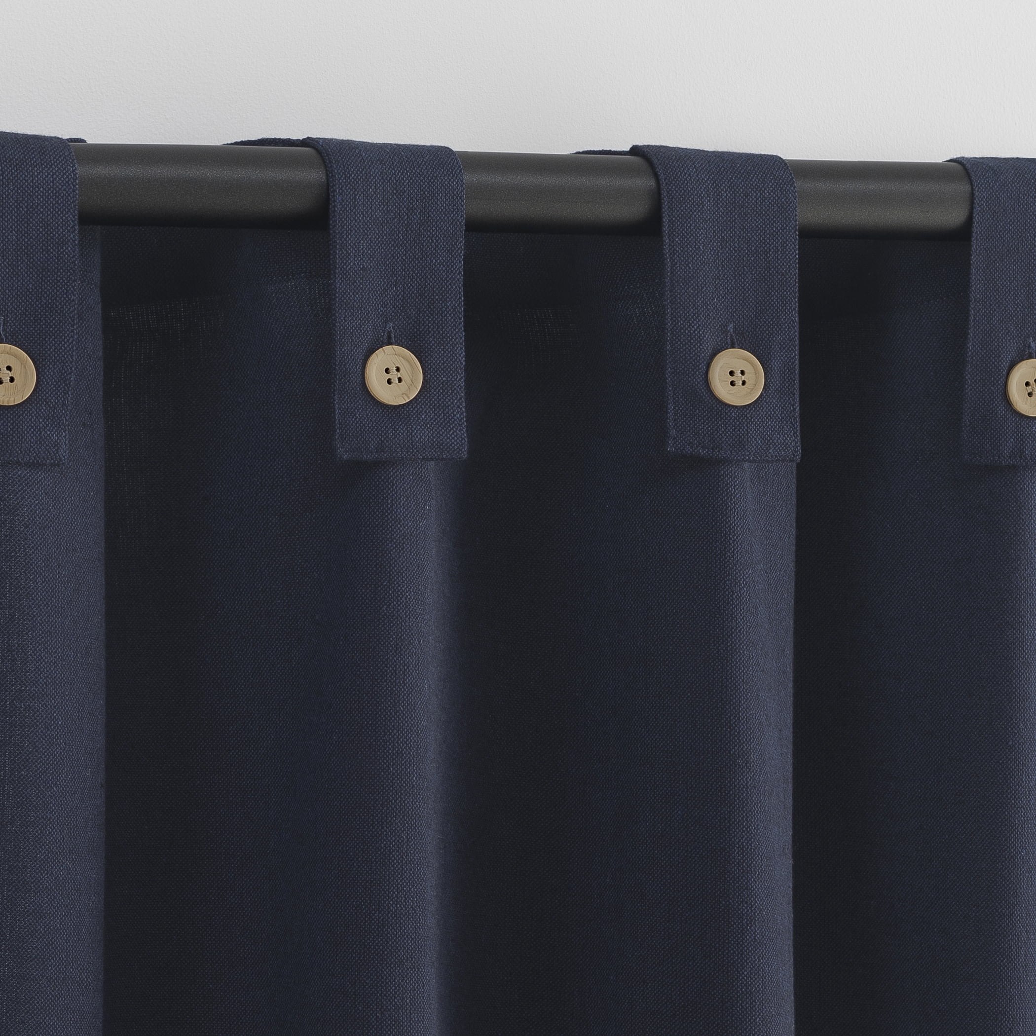 Archaeo  Cotton Blend Button Semi-Sheer  Tab Top Single Curtain Panel, 1 Panel, Navy Blue, 40”W x 63"L