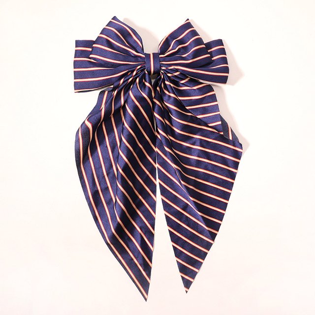 Pince à Cheveux en Satin Vintage Bowknot pour Femmes, Rayé Marine