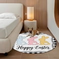 thumbnail image 3 of Happy Easter Round Rug 5ft Washable Circle Kitchen Rugs Non Slip Cute Lovely Colorful Rabbits Black White Plaid Large Area Rug Indoor Floor Carpet for Bedroom Living Room Home Office Dining Room, 3 of 8